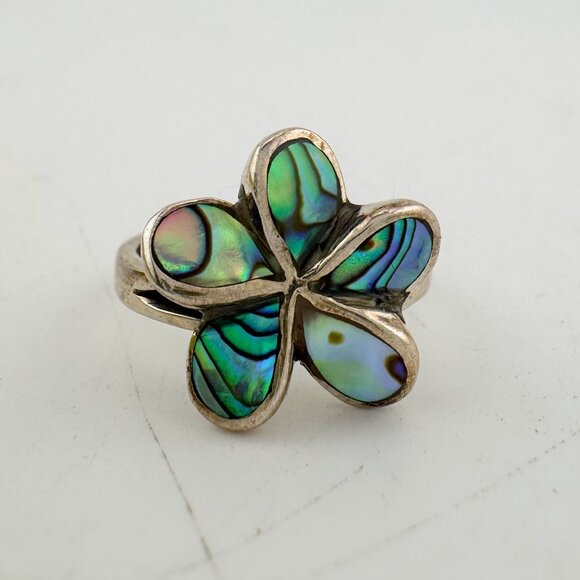 Natural Abalone Flower Ring in Sterling Silver Size 6.75 - Picture 9 of 16